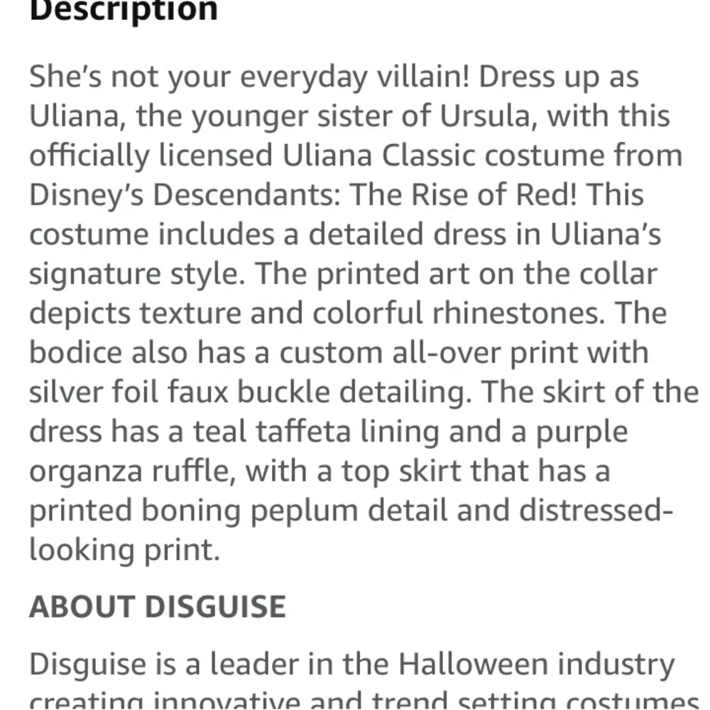 Disney Descendants Uliana Black and Blue Costume NWT.  Size medium. Cosplay